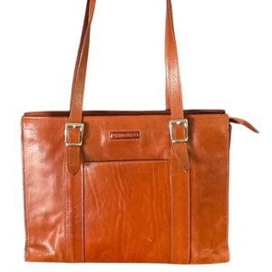 Cognac Brown Leather Tote Bag